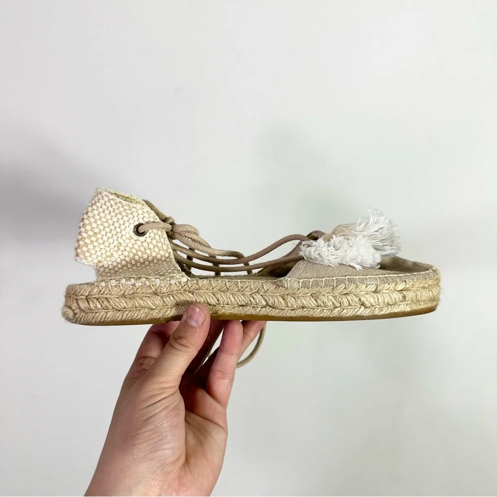 Soludos The Lauren Lace Up Espadrille Light Tan Ivory Tassel Closed Toe Shoes